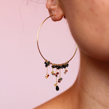 Mystic Chev Large Hoop Earrings With Hanging Chains