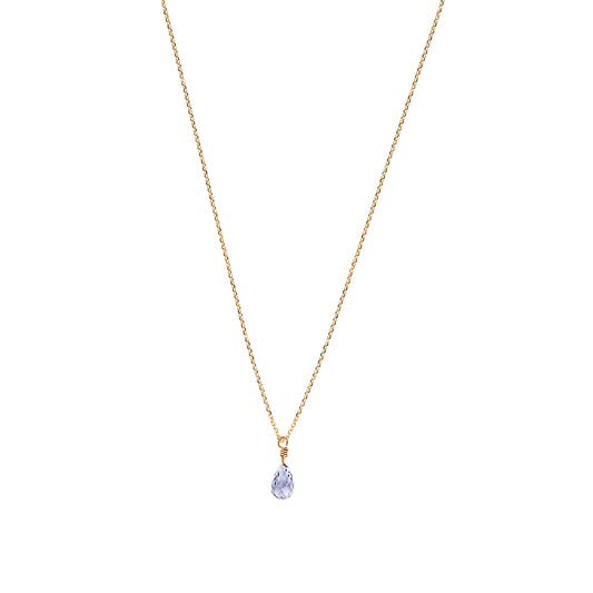 Sapphire Drop Necklace Longer Length - Pale Blue/Lilac