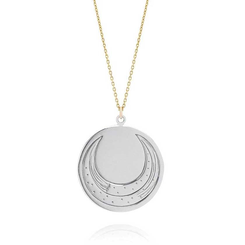 Laura Lee sterling silver Luna Coin engraved pendant.