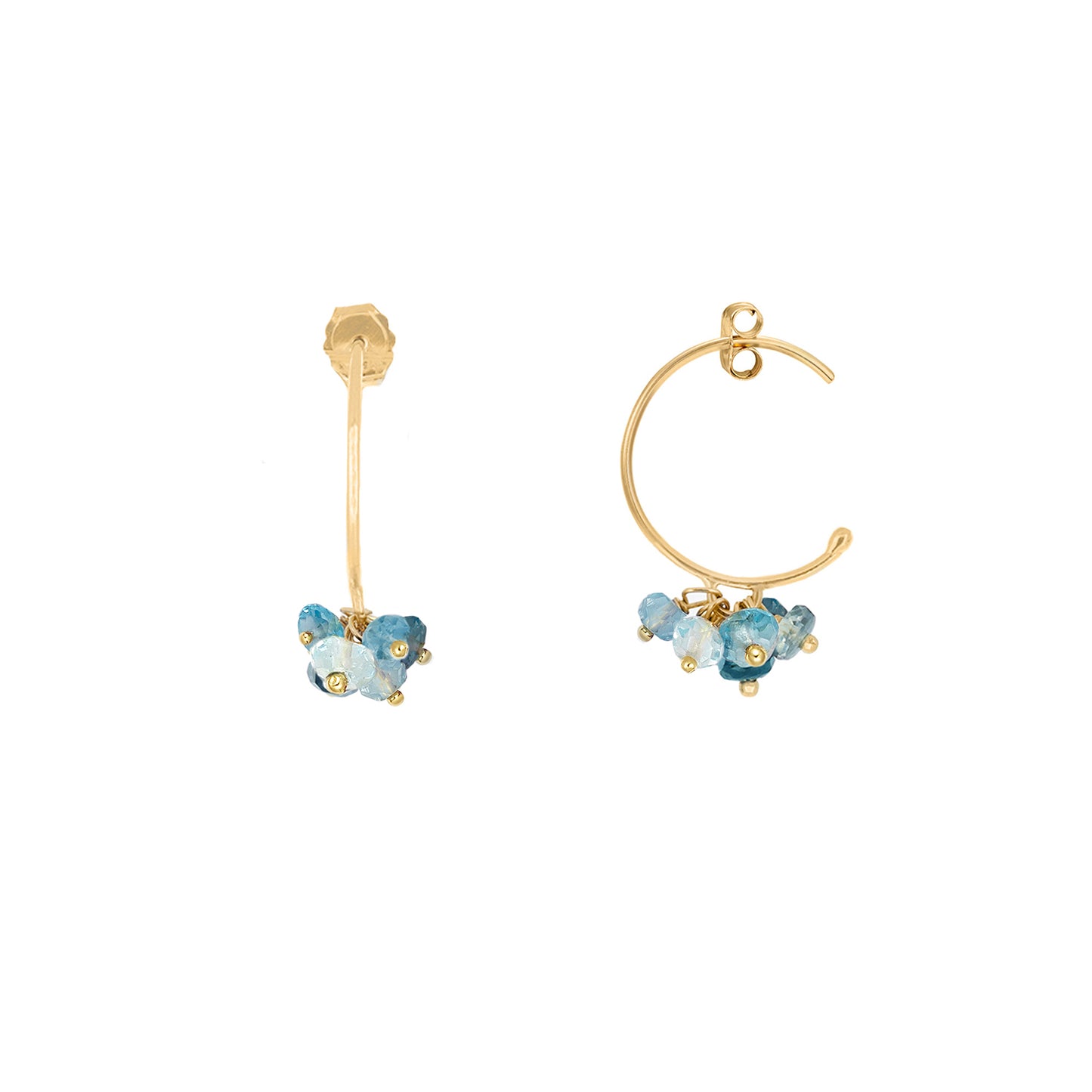 Blue Topaz and Aquamarine Cluster Hoops