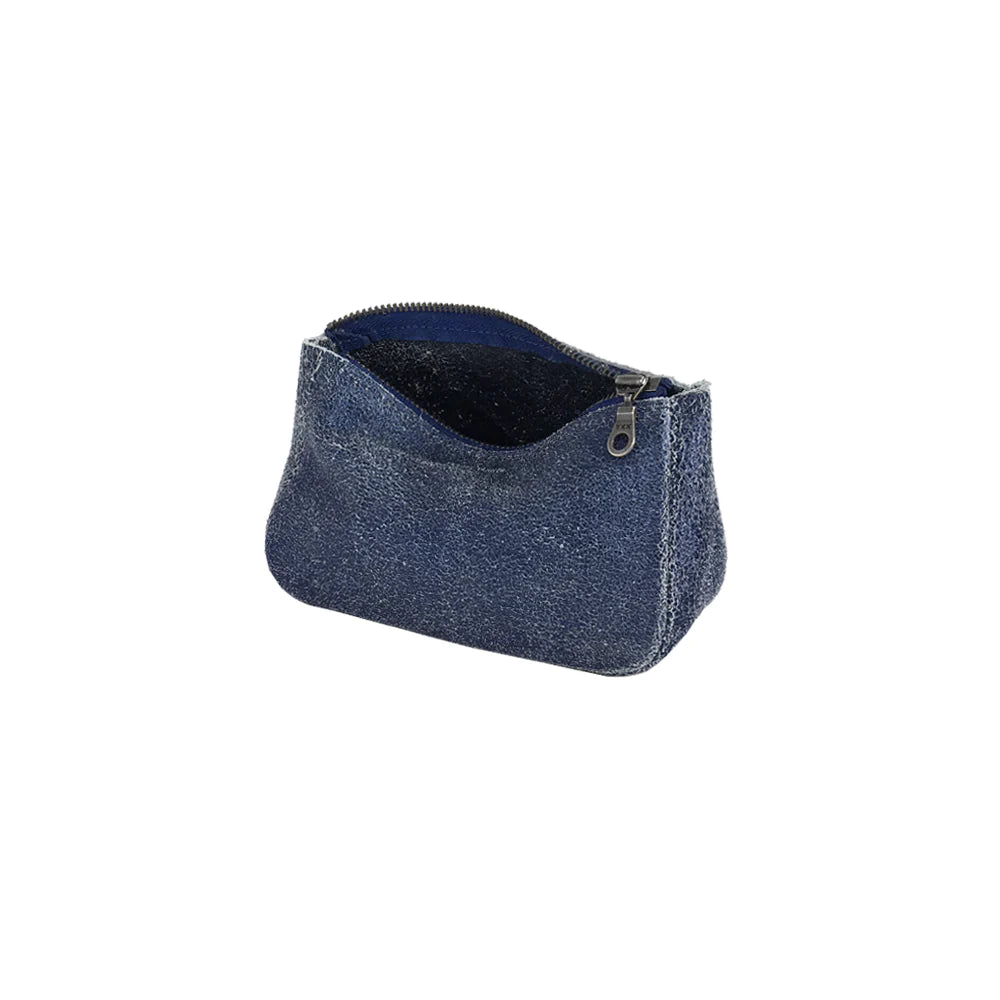 Small Leather Fatty Pouch - Metallic Distress Navy