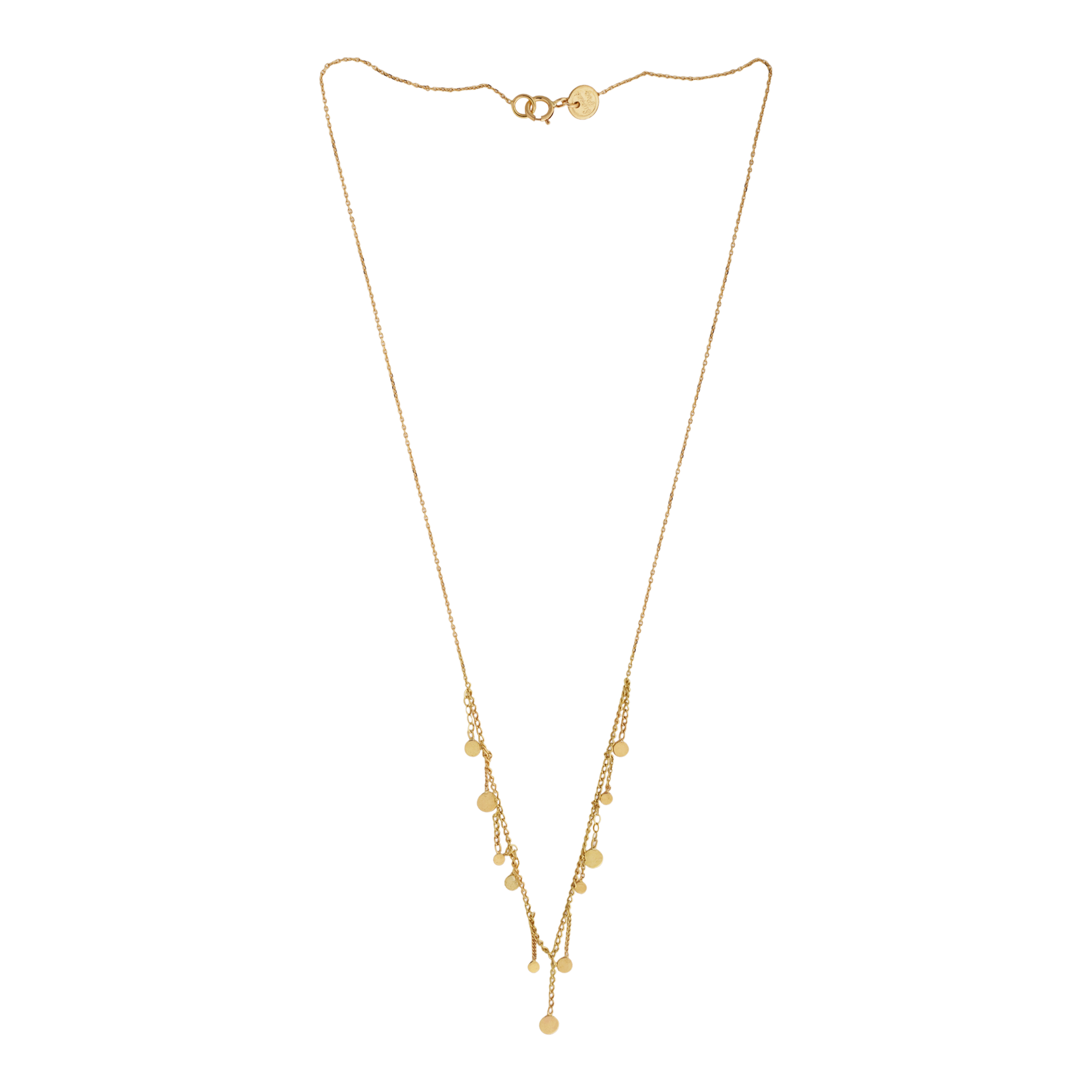Sweet Pea 18ct gold Ancient World chain necklace with chain and disc drops