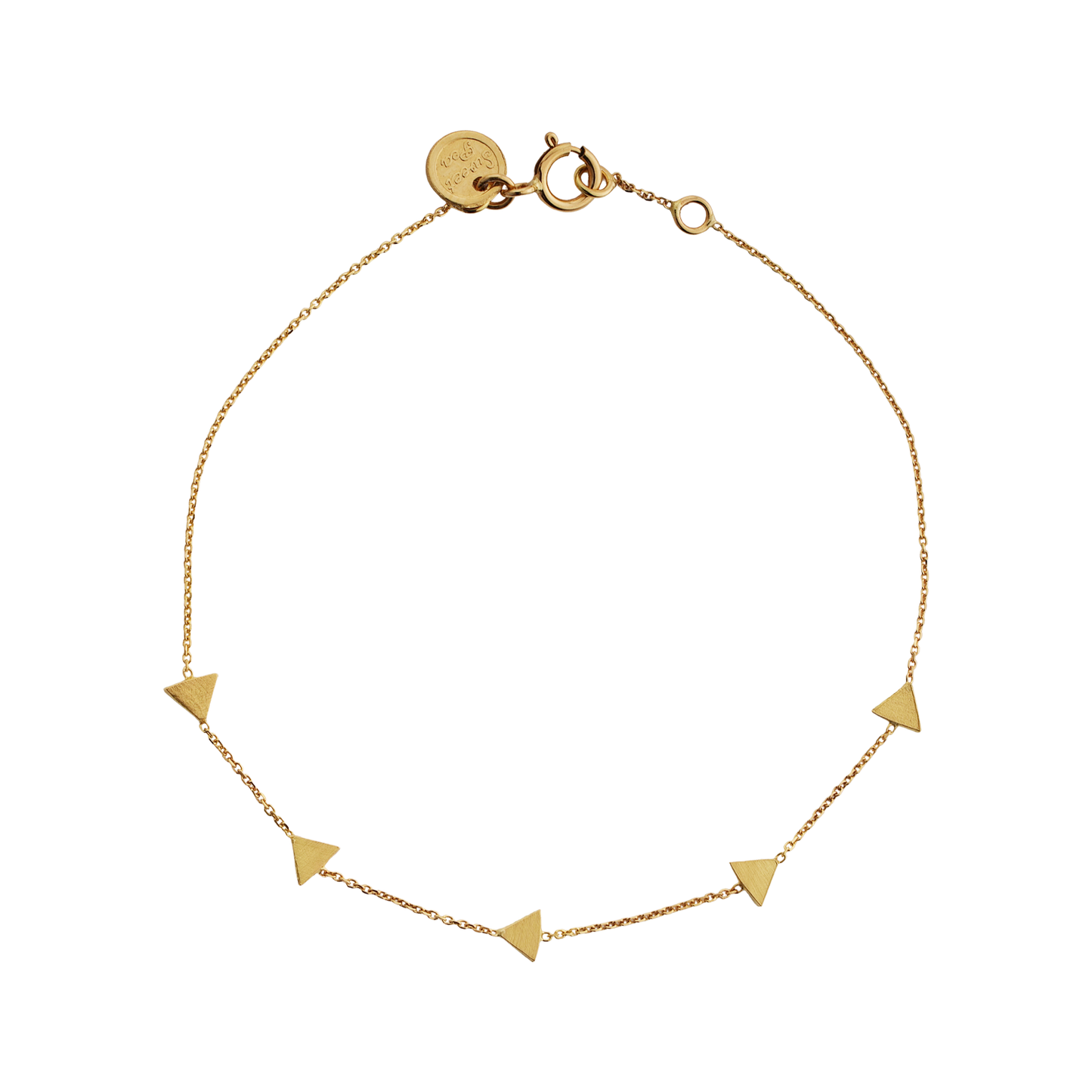 This 18ct yellow gold fine chain bracelet with 5 inserted brushed arrow elements