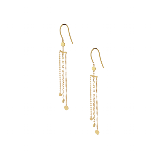 Sweet Pea 18ct yellow gold Ancient World hook and chain and disc earrings