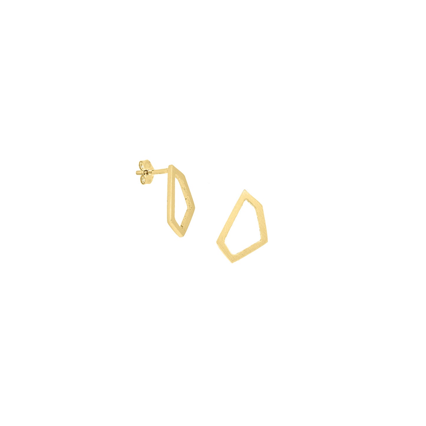 18ct yellow gold open geometric shape stud earrings in a matt finish