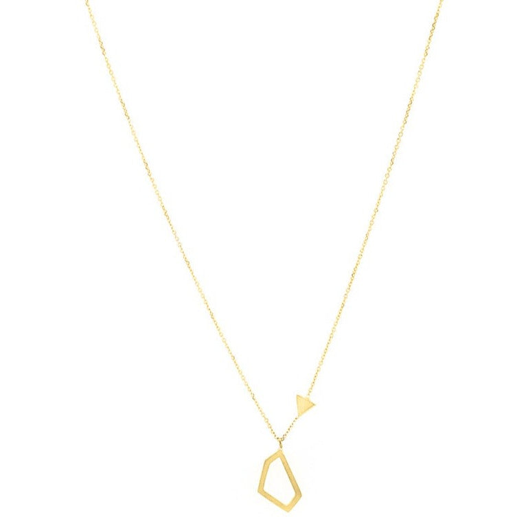 fine chain necklace with geometric open shape pendant and inserted arrow with matt finish