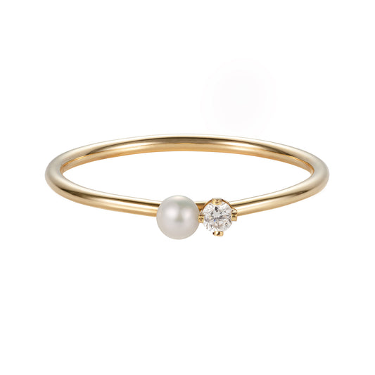 White Pearl and Diamond Ring
