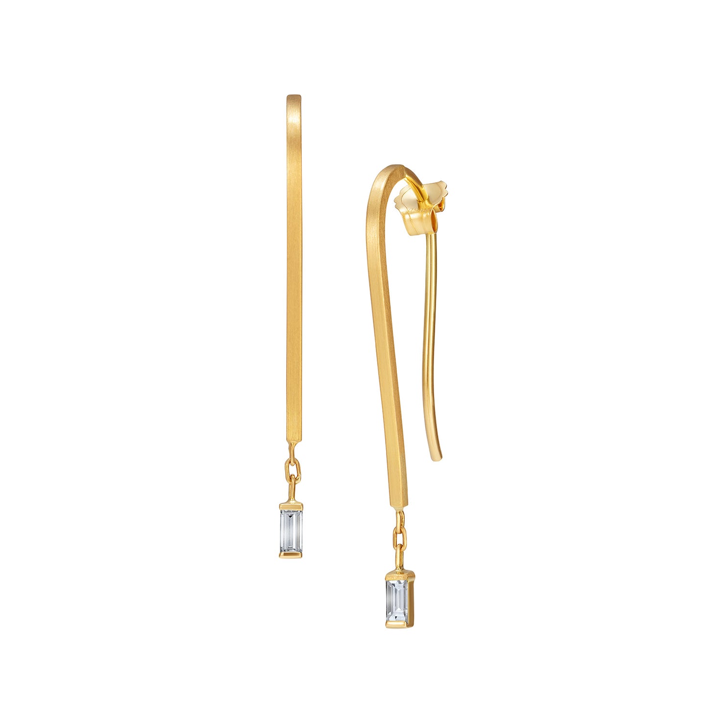 18ct Gold hook earrings with baguette diamonds