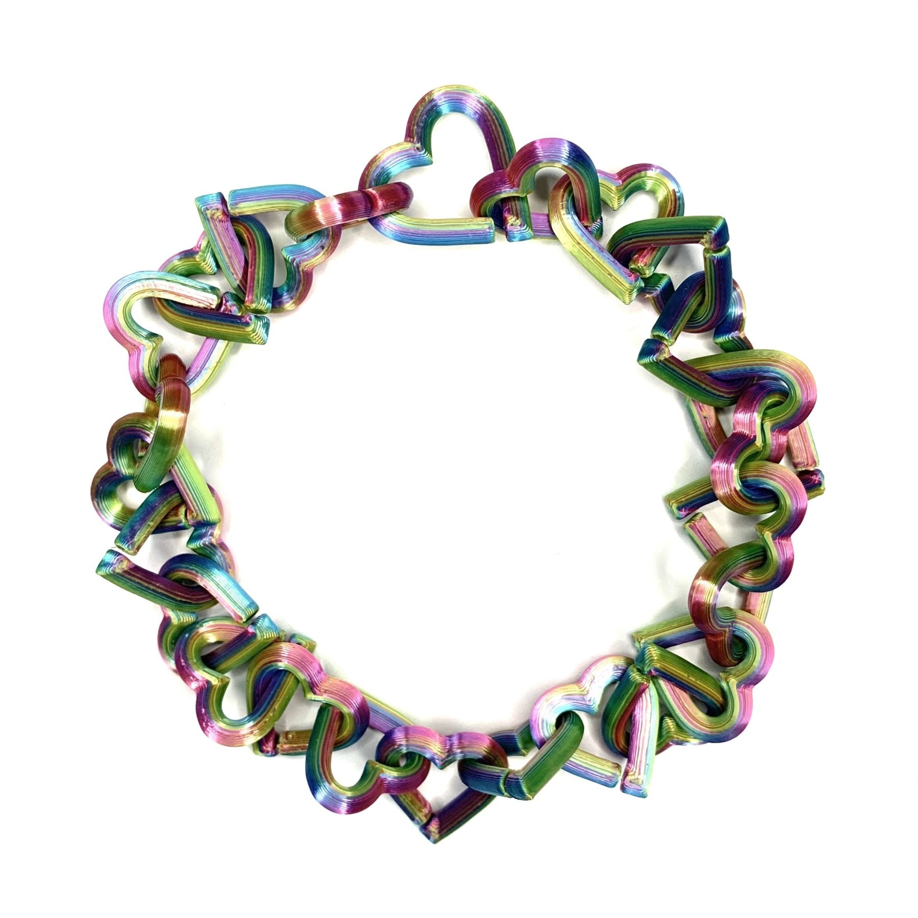 zoe sherwood 3D printed Linked Heart Bracelet with Rainbow Magic finish