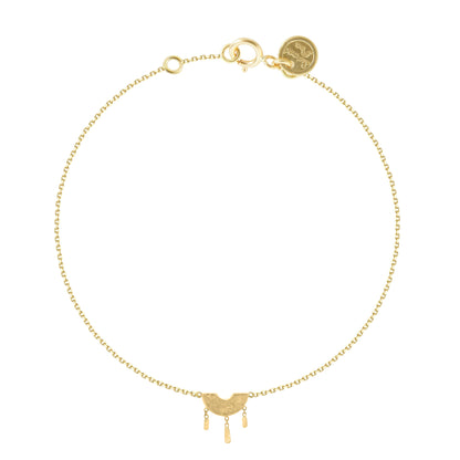 Enchanting 18ct gold curved bar bracelet with 3 charms.