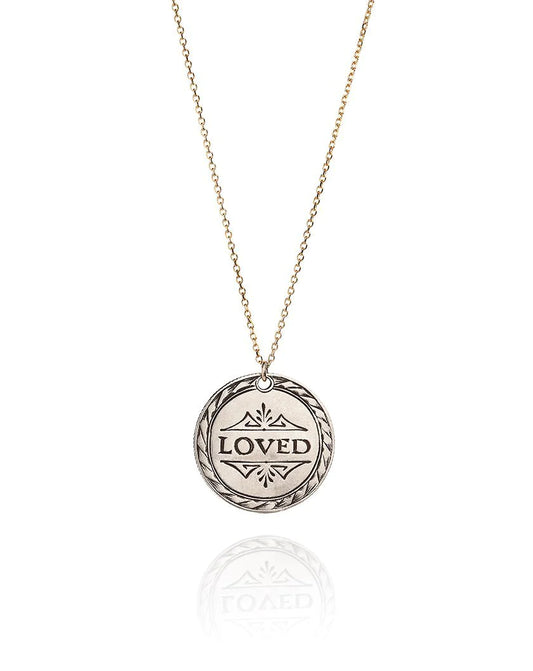Laura Lee's silver Loved Token pendant on 9ct chain Necklace front