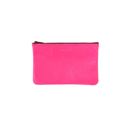 Tracey Tanner Medium Flat Zip Leather Pouch Neon Pink