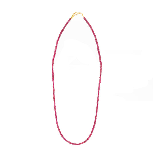 Ruby beaded strand necklace with 18ct yellow gold clasp.