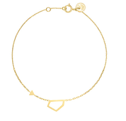 18ct yellow gold fine chain bracelet with inserted brushed geometric shape and  and arrow elements