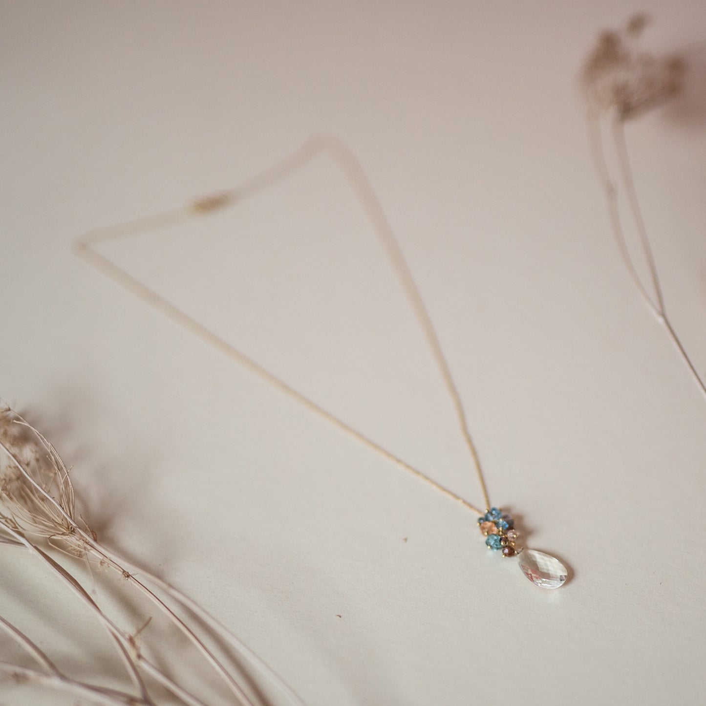 Sale Large Transparent Quartz Drop with beads Necklace