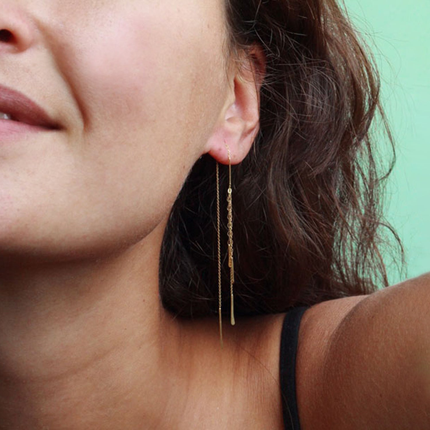 Pink swan long gold thread earrings – Just Mine