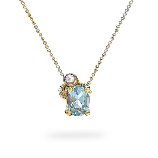 18ct yellow gold Ruth Tomlinson green tourmaline and pearl organic chain necklace. 