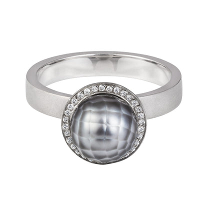 Cool Grey Faceted Pearl And Diamond Ring