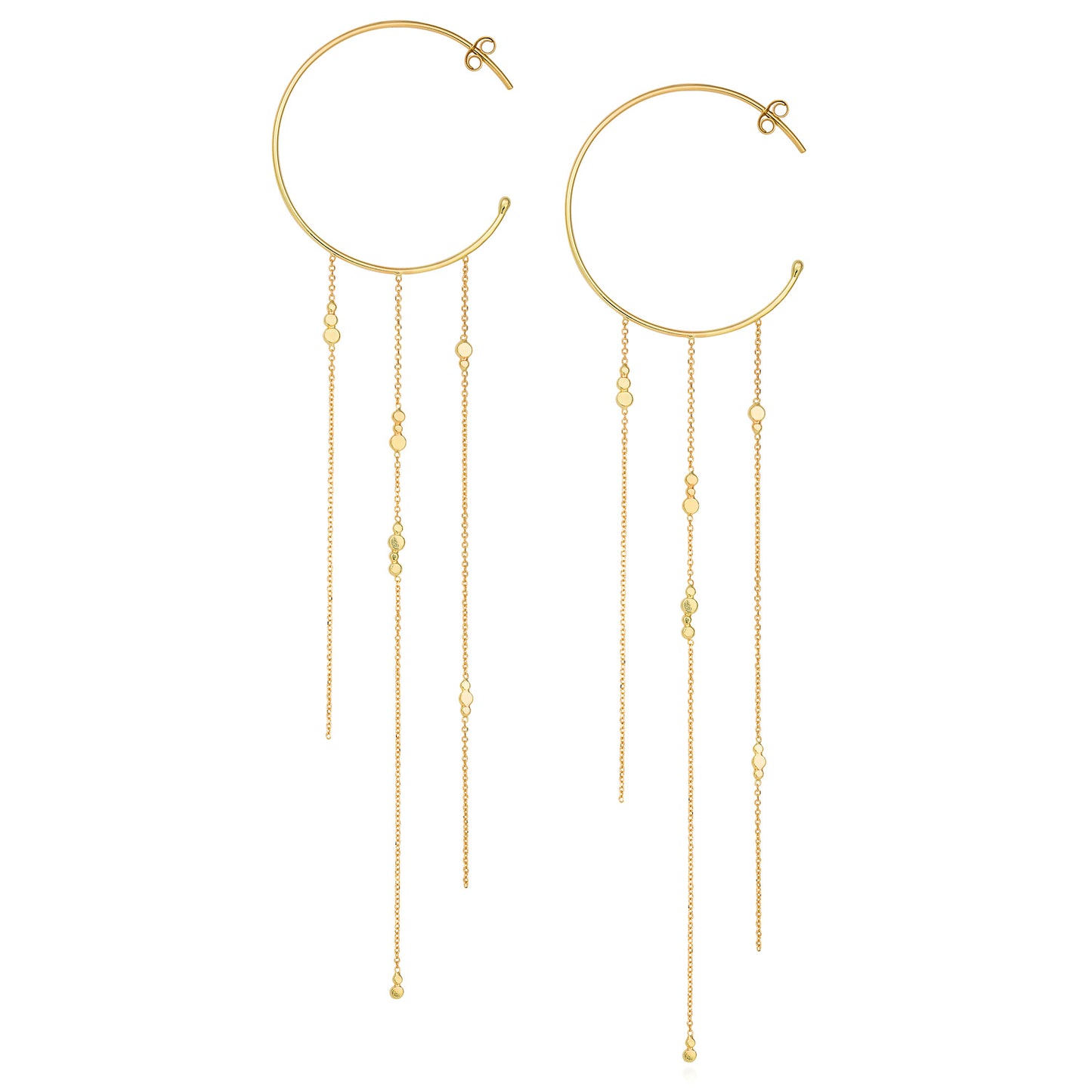 18ct yellow gold hoop earrings with 3 strands of fine chain with Bits and Bobs