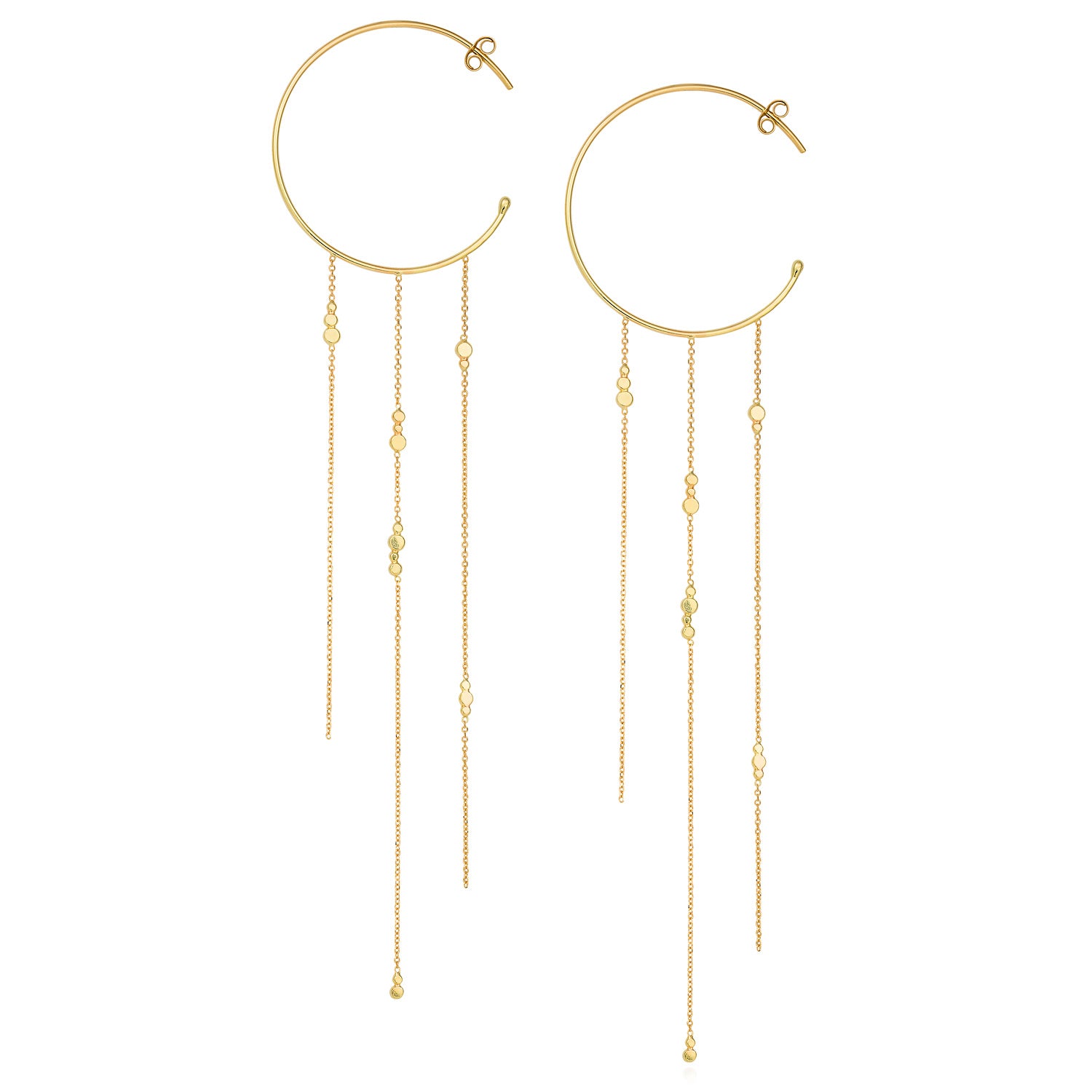 18ct yellow gold hoop earrings with 3 strands of fine chain with Bits and Bobs