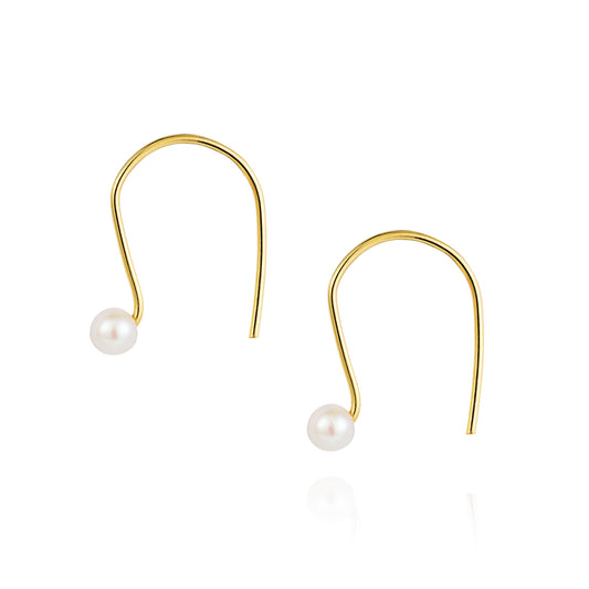 18ct yellow gold fine hook earrings with white fresh water pearls