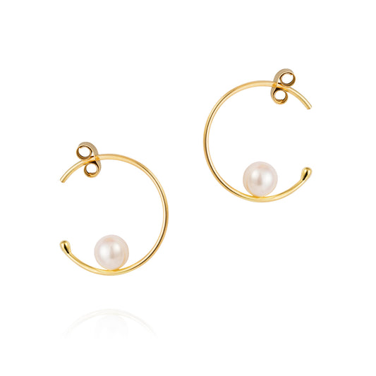 18ct yellow gold baby hoops with white pearls 