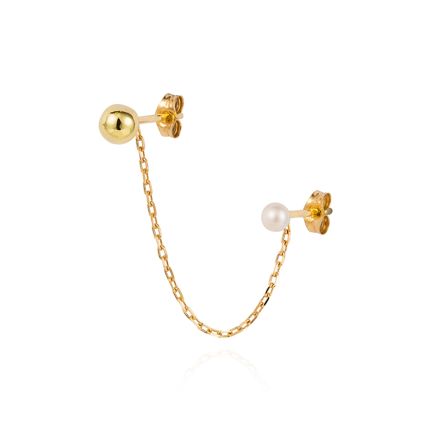 Golden Ball and Pearl Double Stud 18ct yellow gold double stud with pearl and golden ball