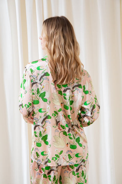 Karen Mabon Botanical Gardens Silk Pyjama Set on model