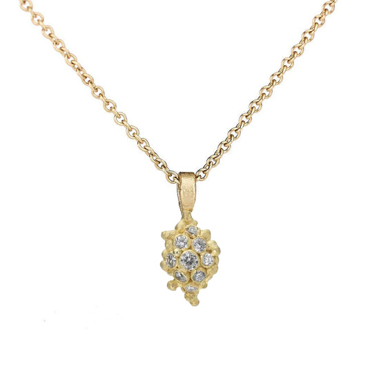 Ruth Tomlinson 18ct yellow gold cluster pendant set with diamonds on chain necklace.