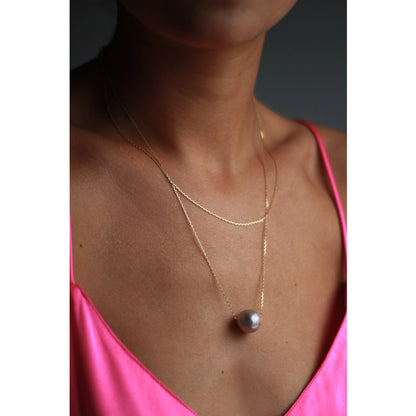 Linked with Love Long Necklace With Pink Baroque Pearl on model