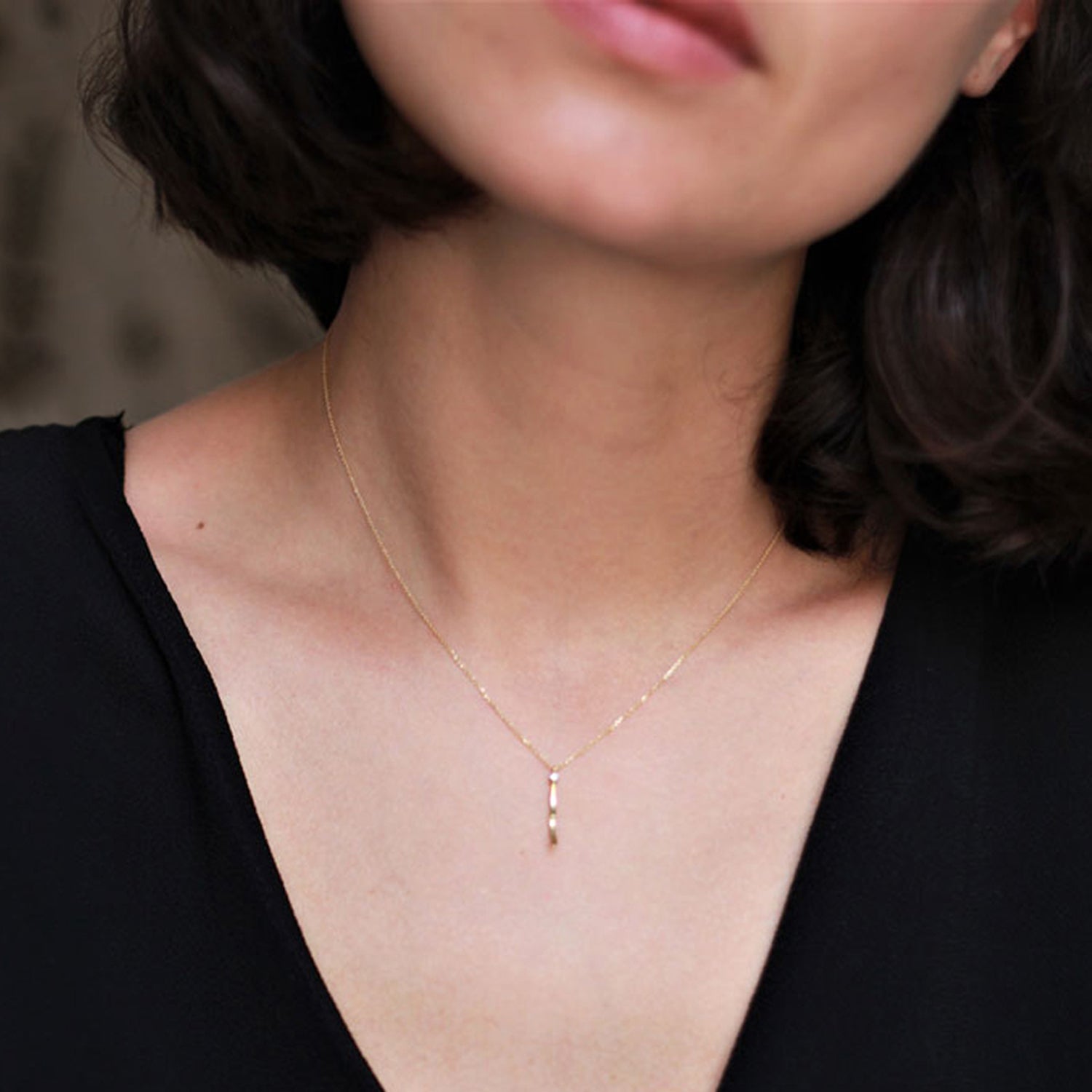 Sycamore Diamond and Bar Necklace on model