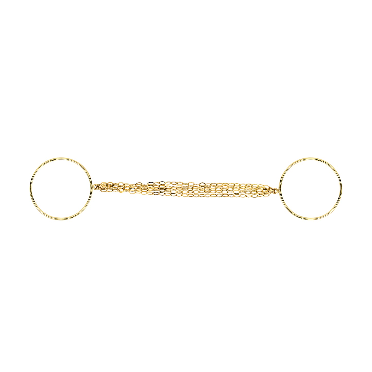 18ct yellow gold double ring with layered connecting chains 
