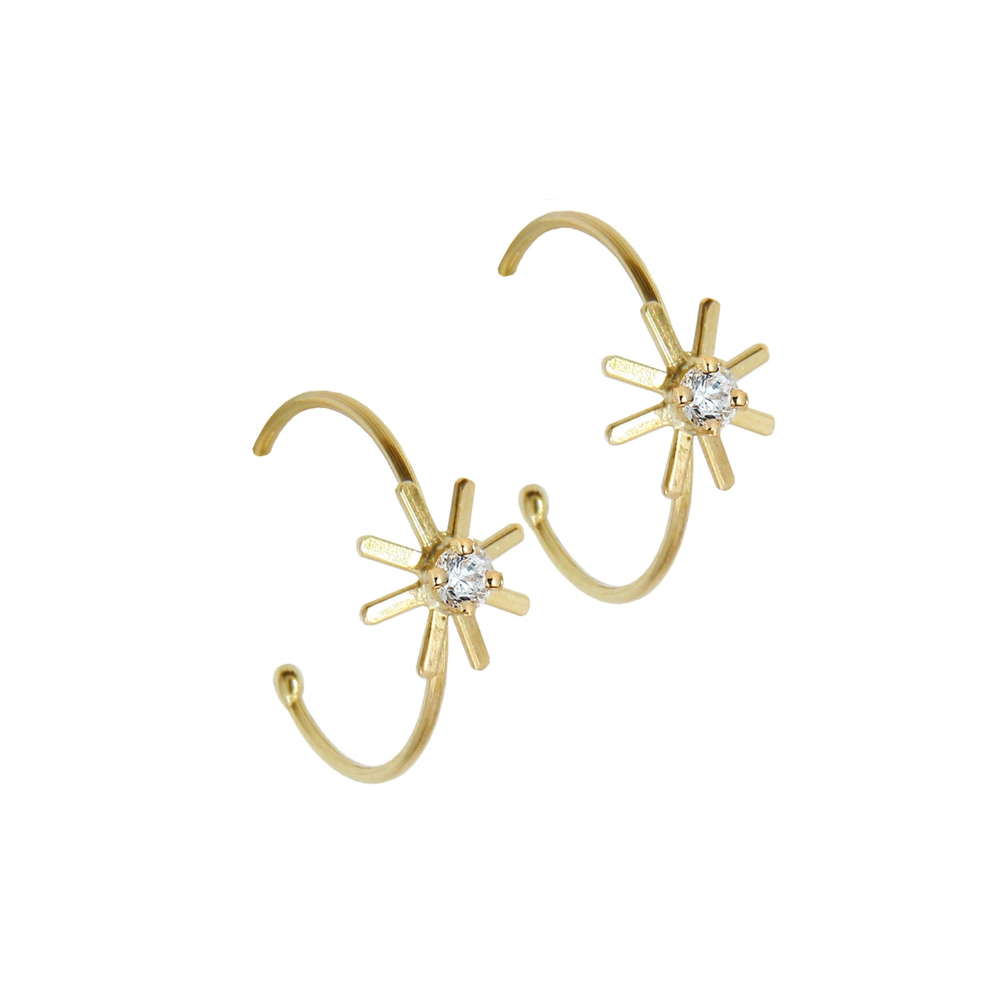These 18ct yellow gold fine diamond hoop earrings are from our Pop Up Daisy Collection. The Flower motif is made up from fine gold petals and features a central Diamond set collet.