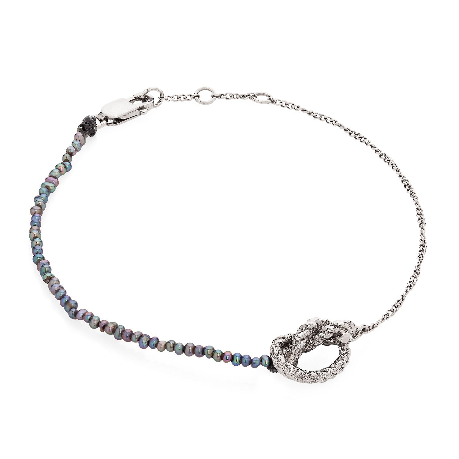 Kerry Huff silver chain 1/2 and 1/2 black seed pearl bracelet.