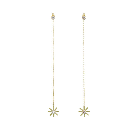 These 18ct yellow gold fine chain diamond stud earrings is from our Pop Up Daisy Collection. The Flower motif is made up from fine gold petals and features a central Diamond set collet.