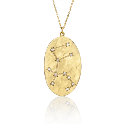 Brooke Gregson 14k brushed gold Aquarius Astrology pendant chain necklace set with 11 diamonds. 