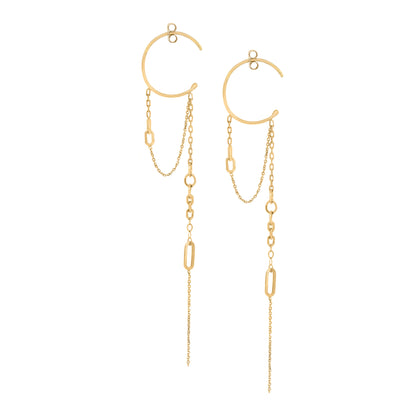 18ct Gold Chains Galore dangling baby hoops looped with hanging chains.