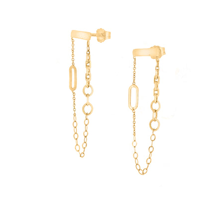 18ct Gold Chains Galore looped around dangling stud earrings