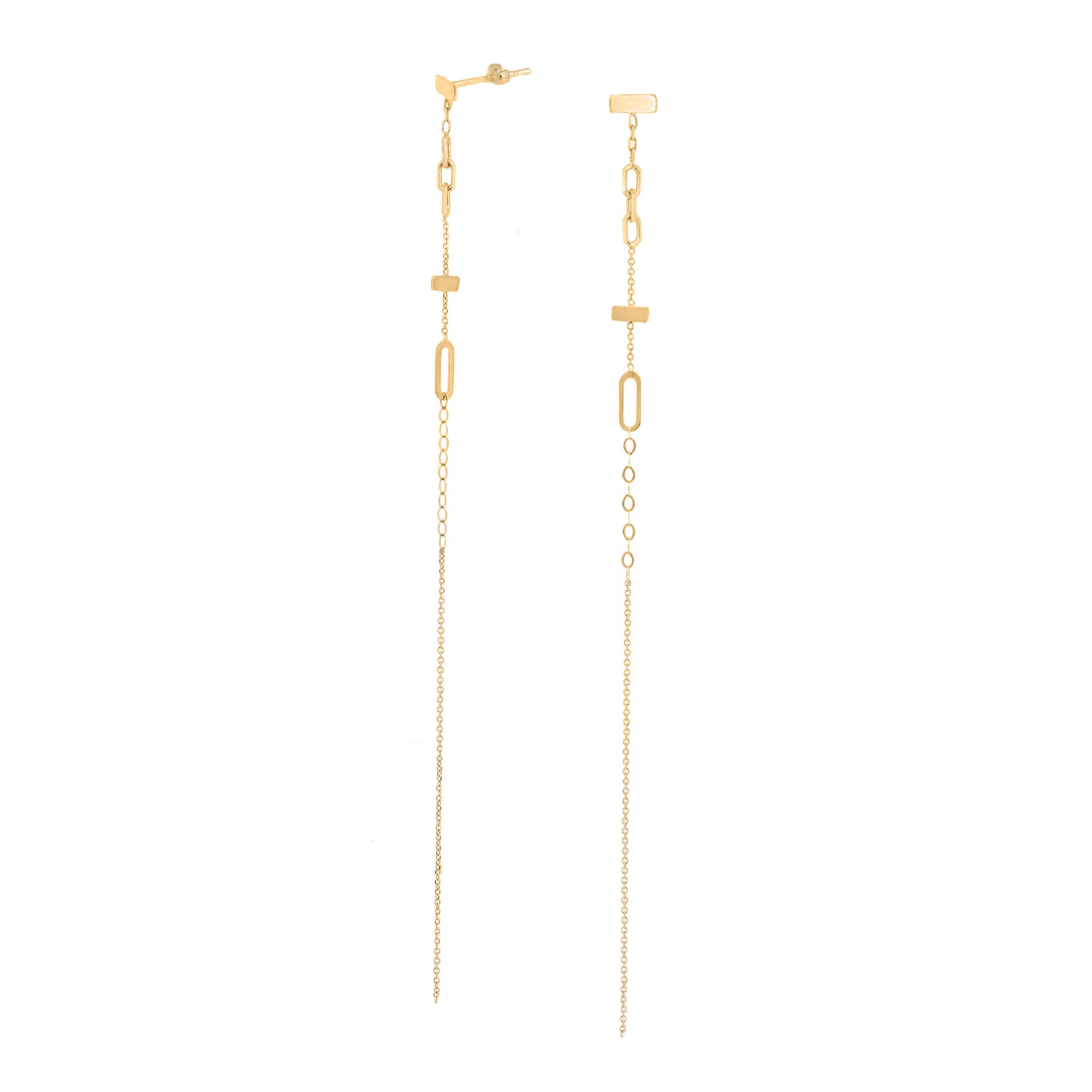 18ct Gold Chains Galore hanging long chain stud earrings.