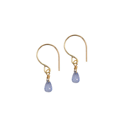 18ct yellow gold fine hook earrings with cornflour blue Sapphire drop
