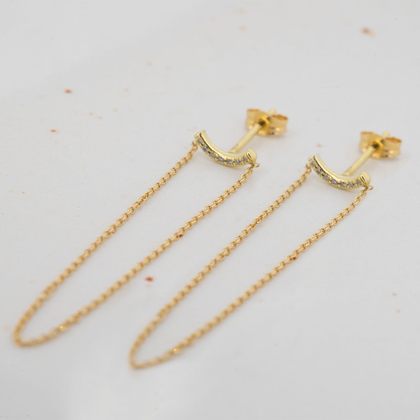 Sale Nano Shapes Diamond Curved Bar Looped Chain Earrings