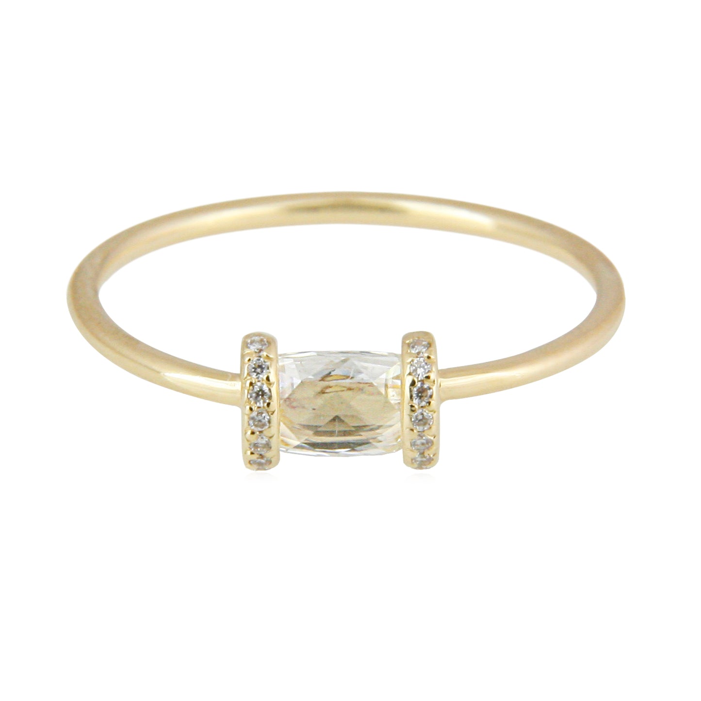 Sweet Pea 18ct yellow gold one-off engagement ring with rose cut diamond and pave set diamond bars either side.