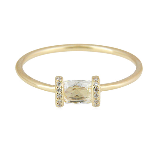 Sweet Pea 18ct yellow gold one-off engagement ring with rose cut diamond and pave set diamond bars either side.