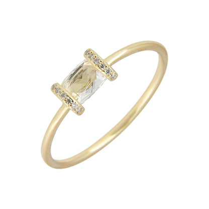 Sweet Pea 18ct yellow gold one-off engagement ring with rose cut diamond and pave set diamond bars either side. 