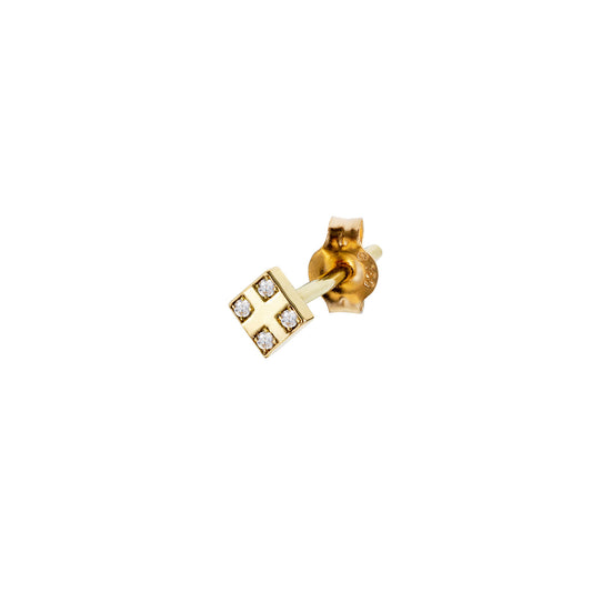 18CT YELLOW GOLD SQUARE STUD EARRING SET WITH 4 DIAMONDS IN CORNERS