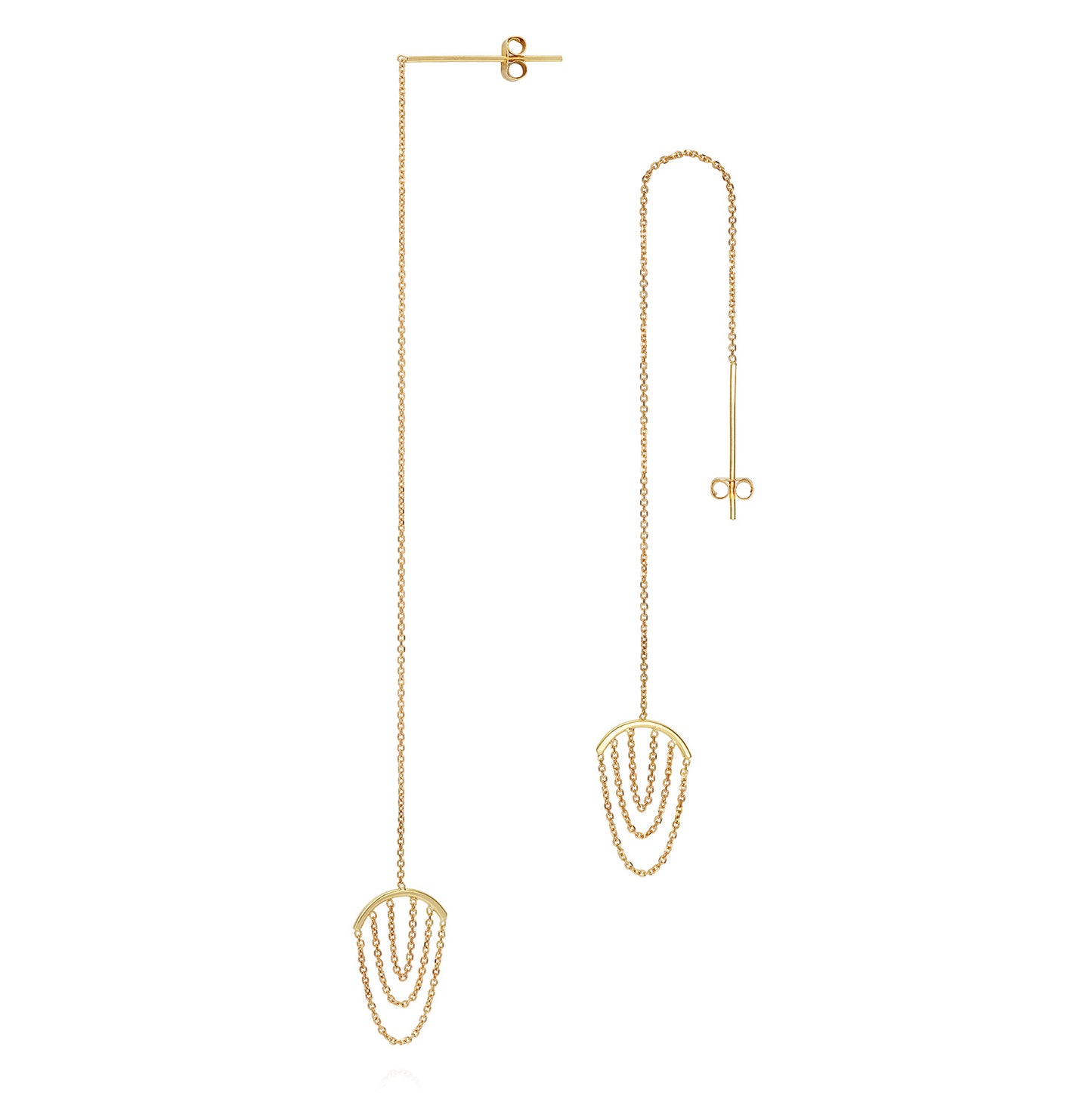 Sweet Pea 18ct yellow gold Nouveau Now thread through earrings with looped chains.