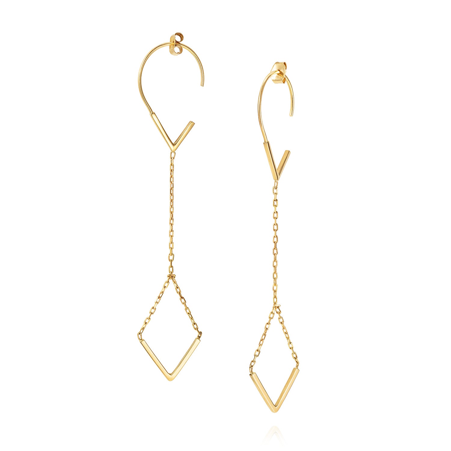 18ct yellow gold hook earrings with V-shaped drops
