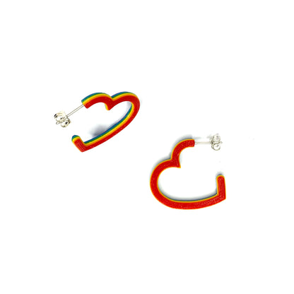 Zoe Sherwood Stripe Rainbow Hearts Hoop Earrings small