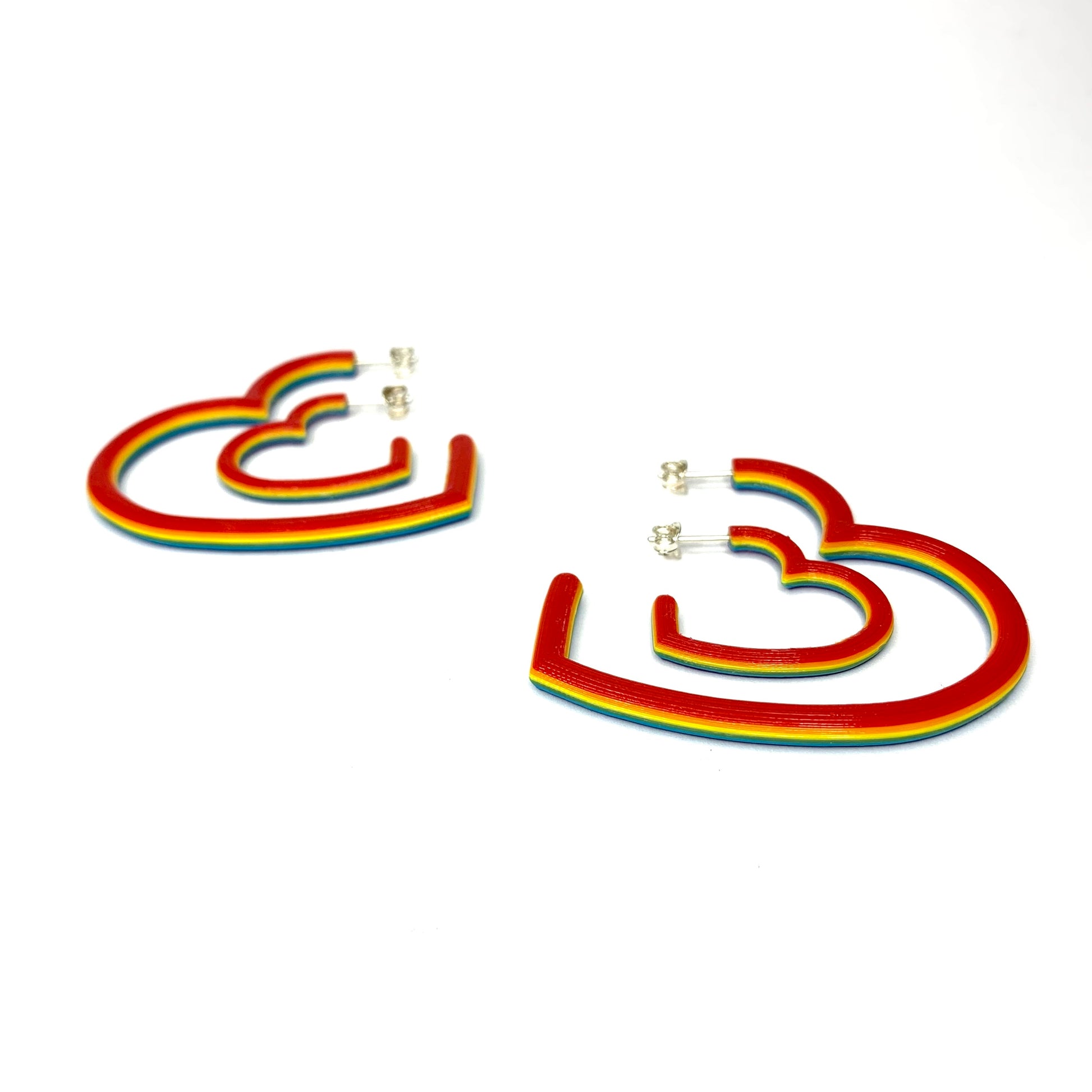Zoe Sherwood Stripe Rainbow Hearts Hoop Earrings medium and small