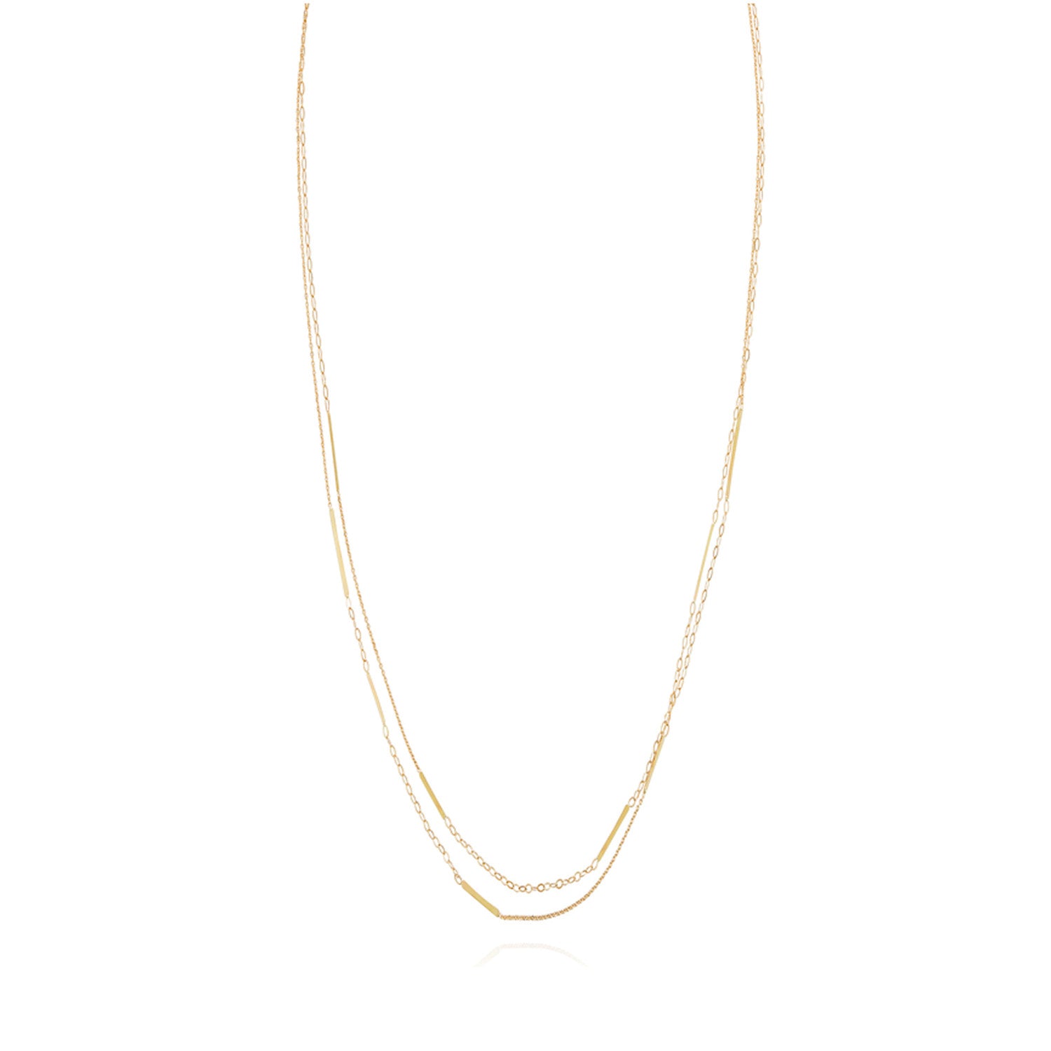 18ct yellow gold long chain necklace with inserted  golden bars 